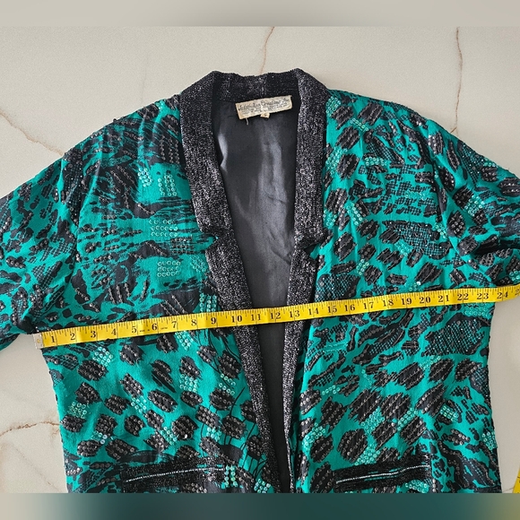 JUDITH ANN CREATIONS INC Beaded Sequin 100% Silk Evening/Opera Jacket Green Sz L - Picture 15 of 16